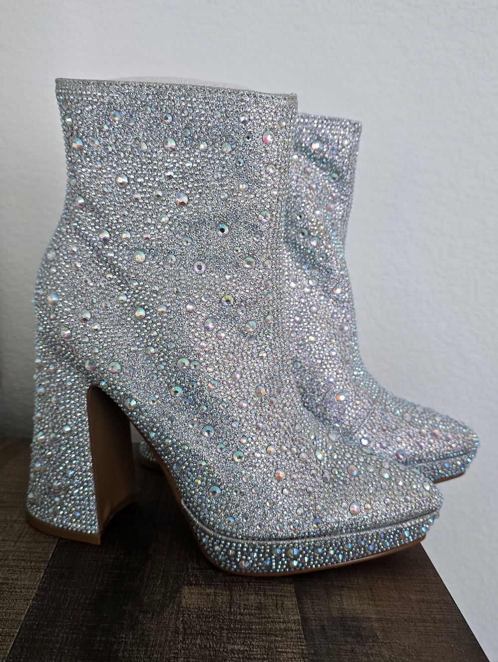 Forever Silver Sparkle Rhinestone Platform Ankle Boots